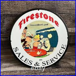 Vintage Firestone Tires Porcelain Sign Gas Oil Dennis The Menace Sales Service