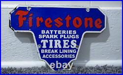 Vintage Firestone Tires Porcelain Sign Gas Oil Service Station Pump Ad Plug Rare