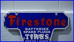 Vintage Firestone Tires Porcelain Sign Gas Oil Service Station Pump Ad Plug Rare