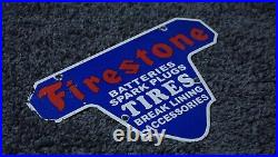 Vintage Firestone Tires Porcelain Sign Gas Oil Service Station Pump Ad Plug Rare