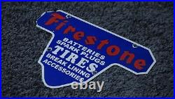 Vintage Firestone Tires Porcelain Sign Gas Oil Service Station Pump Ad Plug Rare