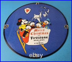 Vintage Firestone Tires Sign Disney Christmas Dealer Gas Pump Porcelain Sign