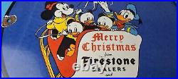 Vintage Firestone Tires Sign Disney Christmas Dealer Gas Pump Porcelain Sign