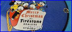 Vintage Firestone Tires Sign Disney Christmas Dealer Gas Pump Porcelain Sign