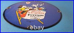 Vintage Firestone Tires Sign Disney Christmas Dealer Gas Pump Porcelain Sign