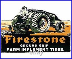 Vintage Firestone Tractor Tires Porcelain Sign Service Gas Oil Dealership Farm