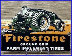 Vintage Firestone Tractor Tires Porcelain Sign Service Gas Oil Dealership Farm