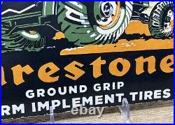 Vintage Firestone Tractor Tires Porcelain Sign Service Gas Oil Dealership Farm