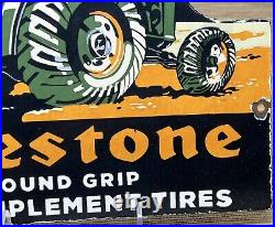 Vintage Firestone Tractor Tires Porcelain Sign Service Gas Oil Dealership Farm