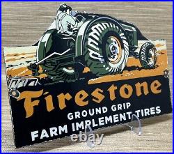 Vintage Firestone Tractor Tires Porcelain Sign Service Gas Oil Dealership Farm