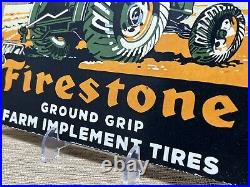 Vintage Firestone Tractor Tires Porcelain Sign Service Gas Oil Dealership Farm