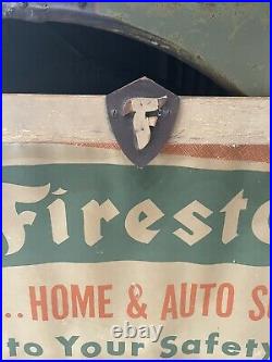 Vintage Firestone tires home auto supply paper and wood sign 1951