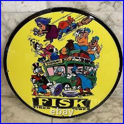 Vintage Fisk Porcelain Sign Gas Oil Tires Tubes Auto Repair Enamel Pump Plate