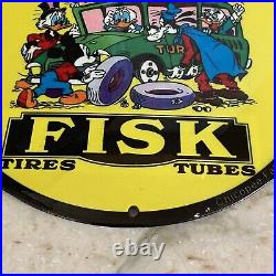 Vintage Fisk Porcelain Sign Gas Oil Tires Tubes Auto Repair Enamel Pump Plate