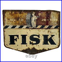 Vintage Fisk Tire Advertising Sign Embossed Steel 1940s