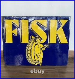 Vintage Fisk Tire Double Sided Porcelain Enamel Sign