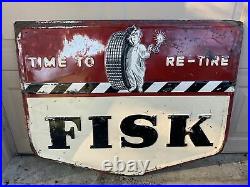 Vintage Fisk Tire Metal Embossed 1940s Sign