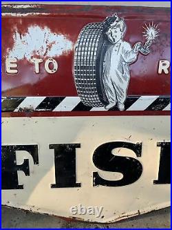 Vintage Fisk Tire Metal Embossed 1940s Sign