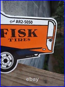 Vintage Fisk Tires Automobile Parts Porcelain Garage Advertising Repair 12 Sign