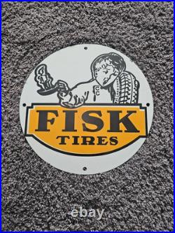 Vintage Fisk Tires Lube Porcelain Sign Sales Dealer Service Station Pump Plate