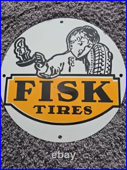 Vintage Fisk Tires Lube Porcelain Sign Sales Dealer Service Station Pump Plate