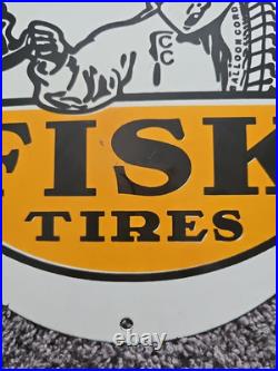 Vintage Fisk Tires Lube Porcelain Sign Sales Dealer Service Station Pump Plate