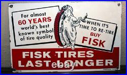 Vintage Fisk Tires Porcelain Enamel Steel Sign Veribrite Signs Chicago 1958
