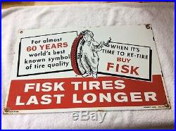 Vintage Fisk Tires Porcelain Gas and Oil Sign