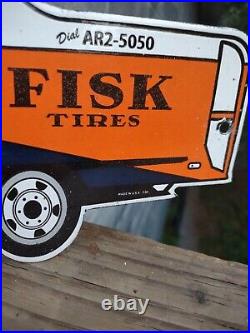 Vintage Fisk Tires Porcelain Sign Automobile Part Garage Gas Station Oil Service