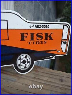 Vintage Fisk Tires Porcelain Sign Automobile Parts Garage Service Repair Trucks