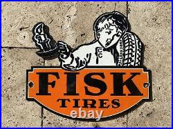 Vintage Fisk Tires Porcelain Sign Gas Oil Service Station Auto Parts Mechanics