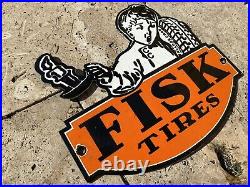 Vintage Fisk Tires Porcelain Sign Gas Oil Service Station Auto Parts Mechanics