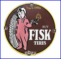 Vintage Fisk Tires Porcelain Sign Gas Station Motor Oil Continental Goodyear