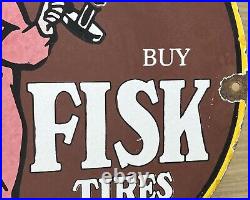 Vintage Fisk Tires Porcelain Sign Gas Station Motor Oil Continental Goodyear