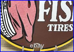 Vintage Fisk Tires Porcelain Sign Gas Station Motor Oil Continental Goodyear