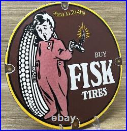 Vintage Fisk Tires Porcelain Sign Gas Station Motor Oil Continental Goodyear