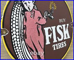 Vintage Fisk Tires Porcelain Sign Gas Station Motor Oil Continental Goodyear