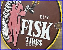 Vintage Fisk Tires Porcelain Sign Gas Station Motor Oil Continental Goodyear