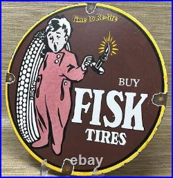 Vintage Fisk Tires Porcelain Sign Gas Station Motor Oil Continental Goodyear