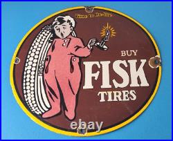 Vintage Fisk Tires Sign Automobile Car Sales Service Gas Pump Porcelain Sign