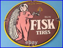 Vintage Fisk Tires Sign Automobile Car Sales Service Gas Pump Porcelain Sign