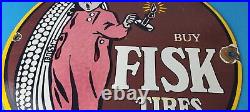 Vintage Fisk Tires Sign Automobile Car Sales Service Gas Pump Porcelain Sign