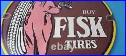 Vintage Fisk Tires Sign Automobile Car Sales Service Gas Pump Porcelain Sign