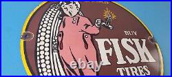 Vintage Fisk Tires Sign Automobile Car Sales Service Gas Pump Porcelain Sign