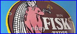 Vintage Fisk Tires Sign Automobile Car Sales Service Gas Pump Porcelain Sign