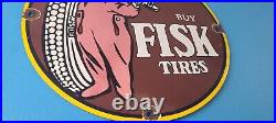 Vintage Fisk Tires Sign Automobile Car Sales Service Gas Pump Porcelain Sign