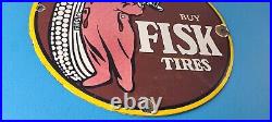 Vintage Fisk Tires Sign Automobile Car Sales Service Gas Pump Porcelain Sign