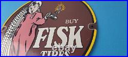 Vintage Fisk Tires Sign Automobile Car Sales Service Gas Pump Porcelain Sign