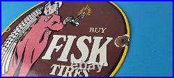 Vintage Fisk Tires Sign Automobile Car Sales Service Gas Pump Porcelain Sign