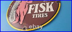 Vintage Fisk Tires Sign Automobile Car Sales Service Gas Pump Porcelain Sign